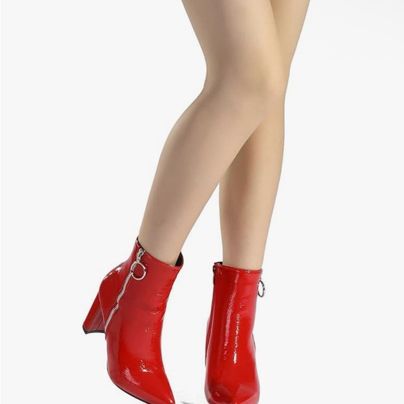 Red Chunky Heel Ankle Boots - Picture 6 of 13